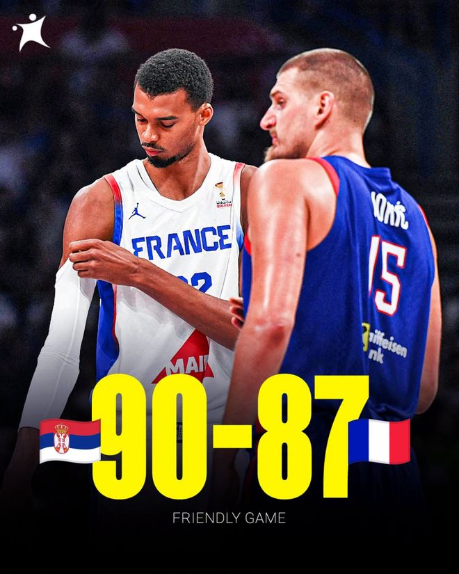 约基奇砍20+9+8!塞尔维亚男篮险胜法国 文班低迷10分6失误